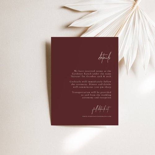 Burgundy Elegant Wedding Details Enclosure Card