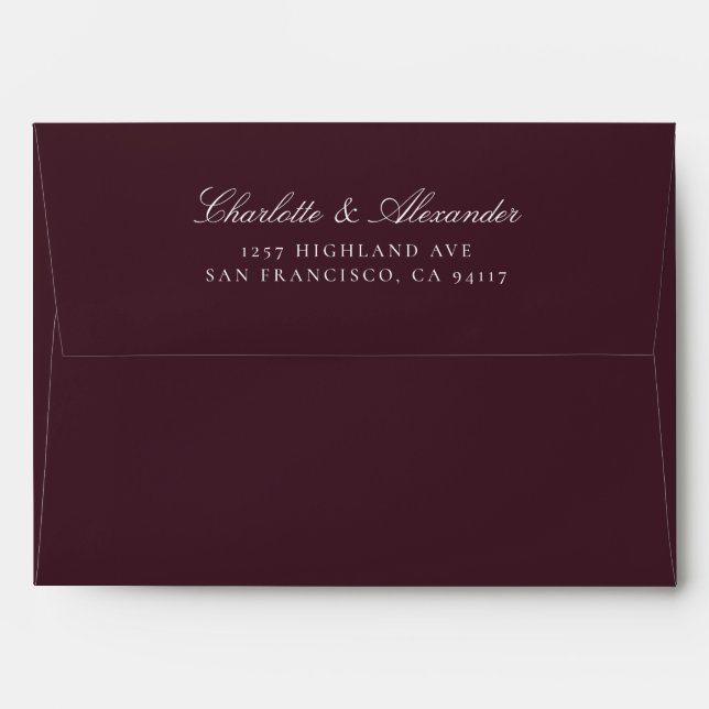 Burgundy Elegant Wedding Return Address Envelope (Back (Top Flap))