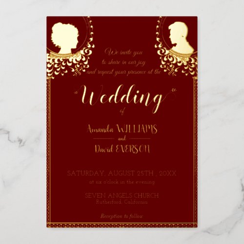 Burgundy _Elegant  Wedding_ with Real Golden  Foil Invitation