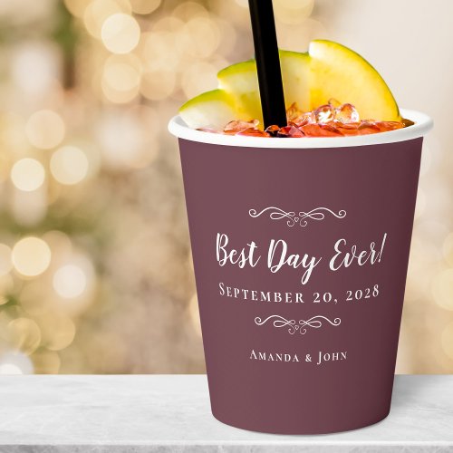 Burgundy Elegant Weddings Best Day Ever Trendy Paper Cups