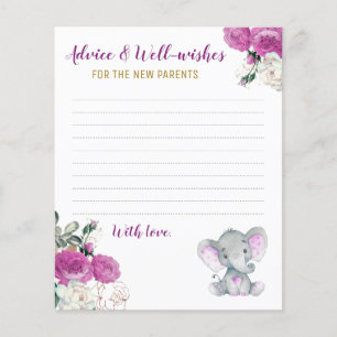 Burgundy Elephant Shower New Parents Advice Cards