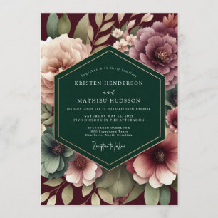 Burgundy Emerald Baroque Wedding Invitation