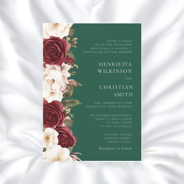 Burgundy emerald green Floral Wedding Invitation (Creator Uploaded)