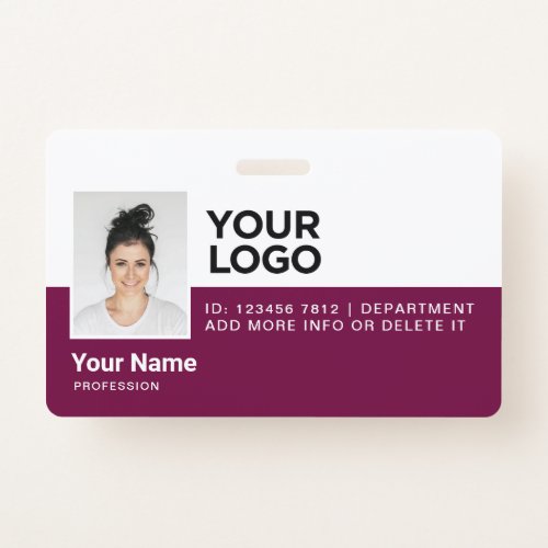 Burgundy Employee Modern Photo ID Security Badge