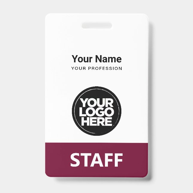 Burgundy Employee Name Business Logo Qr Code Badge (Front)