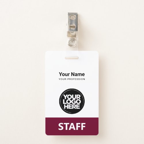 Burgundy Employee Name Business Logo Staff Tag Badge