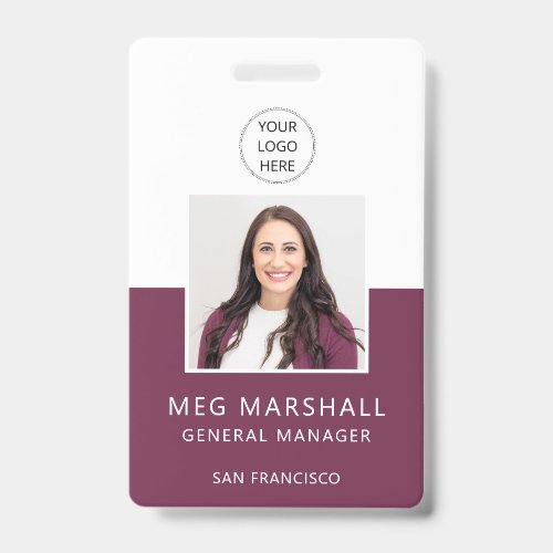Burgundy Employee Photo ID Logo Company Security Badge