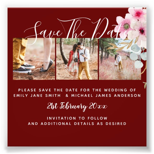 Burgundy Engagement Photo Save the Date BUDGET (Front)