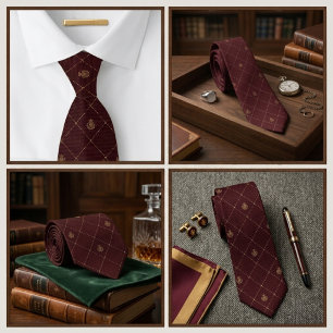 Burgundy Estate Crest Jacquard Luxury Neck Tie