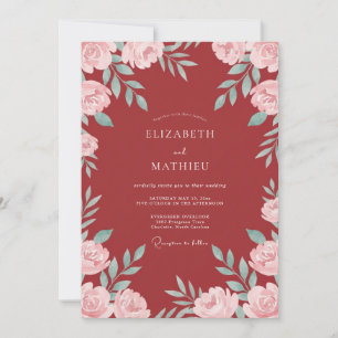 Burgundy Ethereal Rose Wedding Invitation