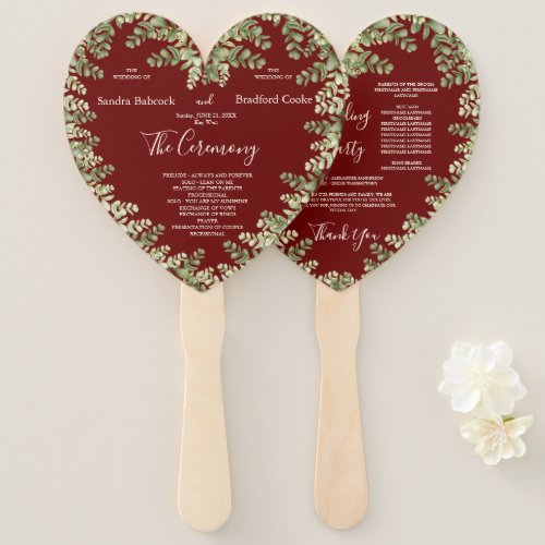 Burgundy Eucalyptus  Fall Autumn heart Shaped Hand Fan