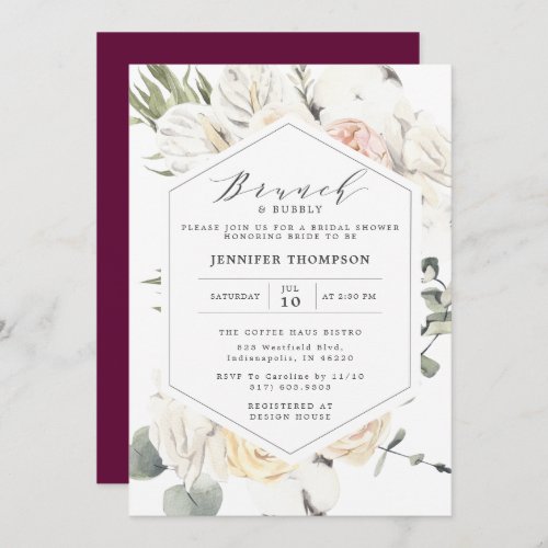 Burgundy Eucalyptus Floral Geometric Bridal Shower Invitation