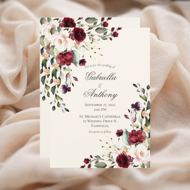 Burgundy Eucalyptus Floral Wedding Invitation (Creator Uploaded)