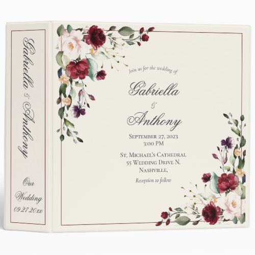 Burgundy Eucalyptus Floral Wedding Invitation 3 Ri 3 Ring Binder