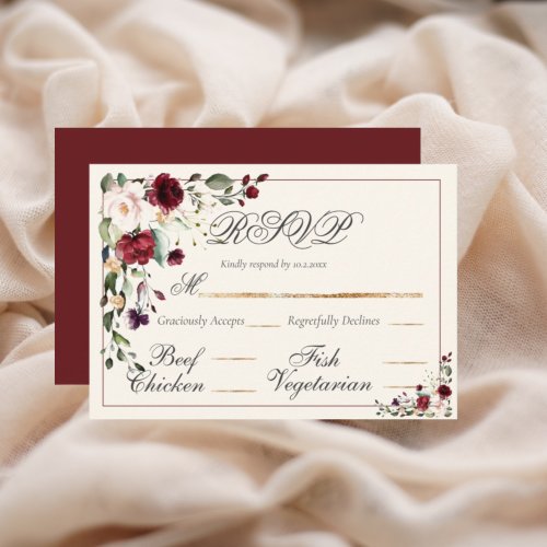 Burgundy Eucalyptus Floral Wedding  RSVP Card