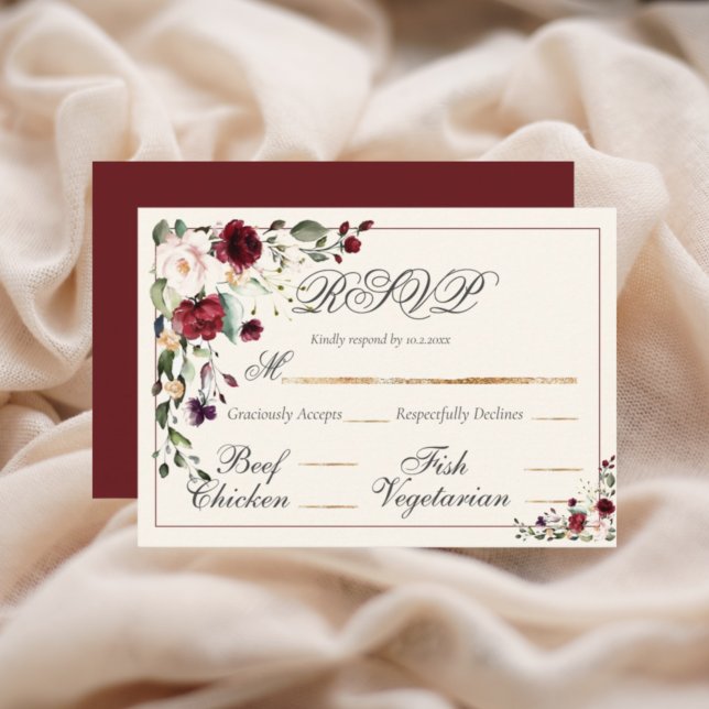 Burgundy Eucalyptus Floral Wedding  RSVP Card (Creator Uploaded)