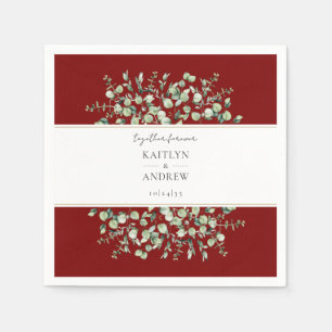 Burgundy Eucalyptus Together Forever Wedding Napkins