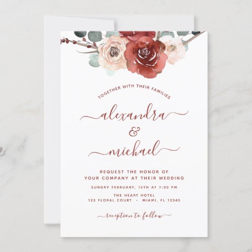 Burgundy Eucalyptus Wedding Fall Floral Invitation | Zazzle