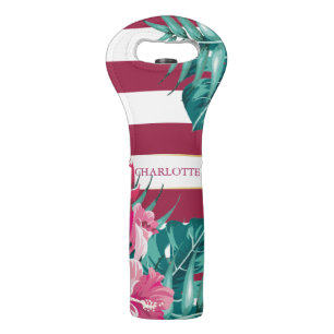 Burgundy Exotic Flowers Monogram striped Wine Bag