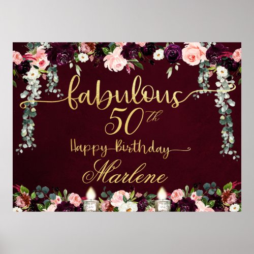 Burgundy Fabulous 50 Birthday Celebration 54x40 Poster