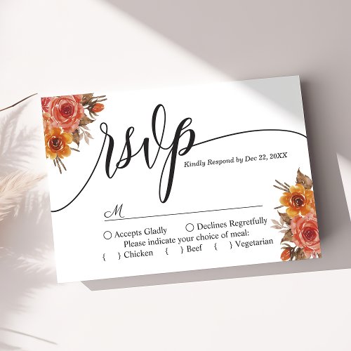 Burgundy Fall Autumn Floral Wedding Rsvp Card