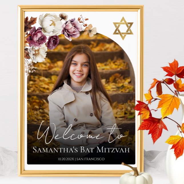 Burgundy Fall Bat Mitzvah Photo Welcome Sign (Creator Uploaded)
