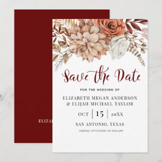 Burgundy Fall Boho Floral Save the Date Invitation
