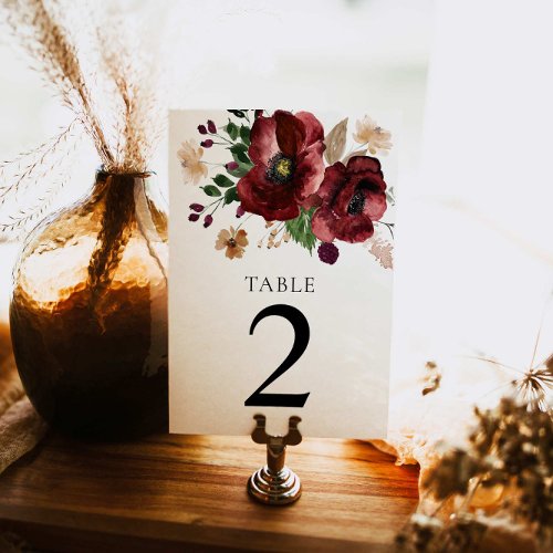 Burgundy Fall Botanical Wedding Table Card