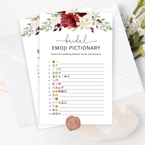 Burgundy fall bridal shower emoji pictionary game