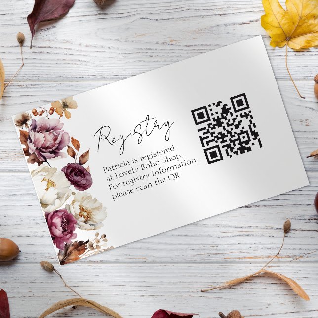 Burgundy Fall Bridal Shower Gift Registry QR Card (Creator Uploaded)