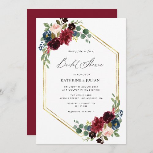 burgundy fall floral bridal shower invitation