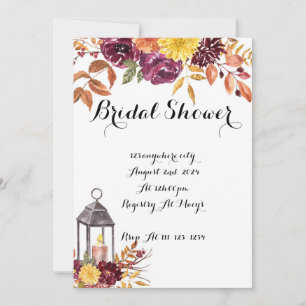 Burgundy fall floral bridal shower  invitation