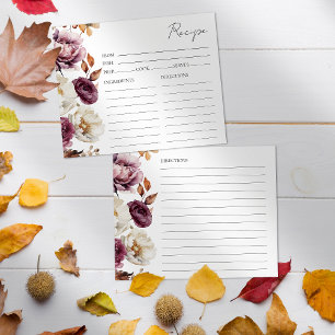 Burgundy Fall Floral Bridal Shower Recipe Cards