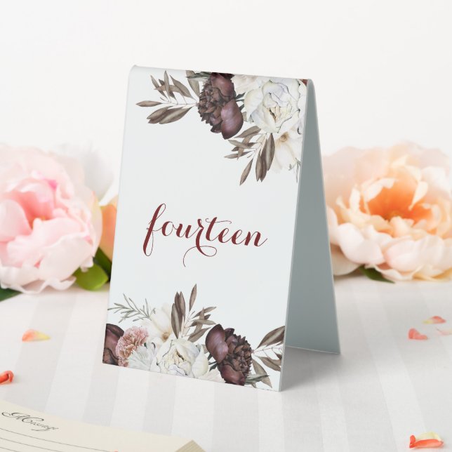 Burgundy Fall Floral Elegant Wedding Table Tent (In SItu (Wedding))