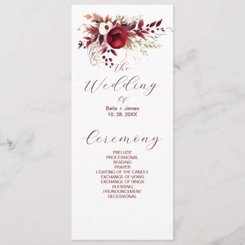 Burgundy Fall Floral Foliage Wedding Program