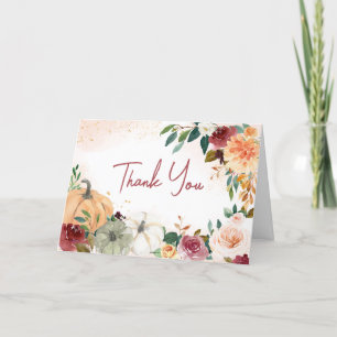 Burgundy Fall Floral Pumpkin Baby Shower Letterpress Thank You Card