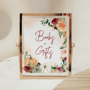 Burgundy Fall Floral Pumpkin Books and Gifts Poster