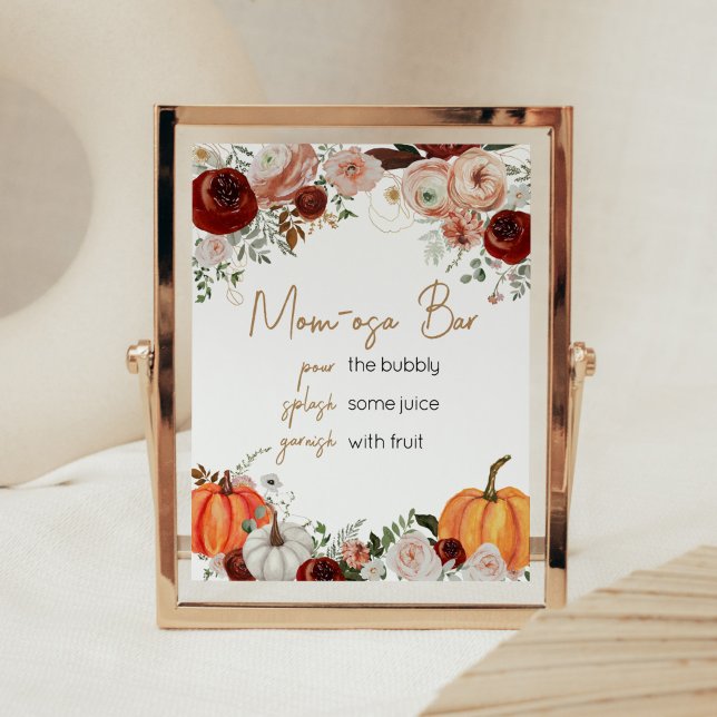 Burgundy Fall Floral Pumpkin Mom Osa Bar Poster (Fall Floral Pumpkin Baby Shower Mom Osa Bar Sign)