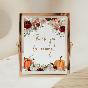 Burgundy Fall Floral Pumpkin Thank you for Coming Poster