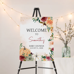Burgundy Fall Floral Pumpkin Welcome Sign