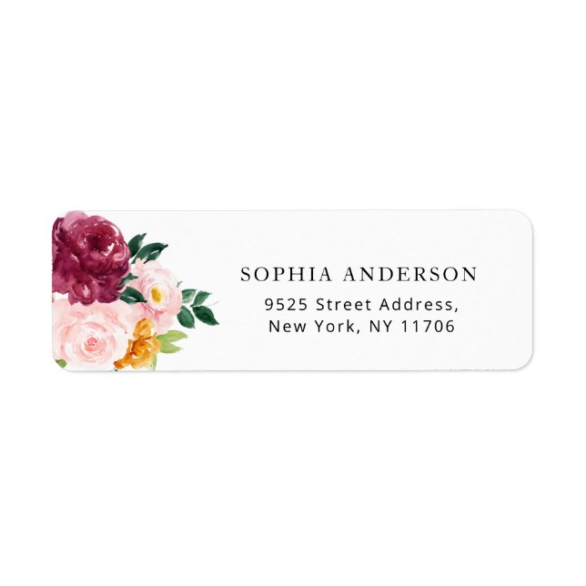 Burgundy fall floral return address label (Front)