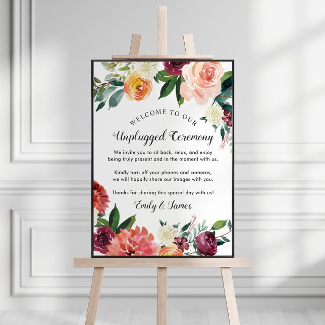 Burgundy Fall Floral Unplugged Ceremony Poster (Creator Uploaded)