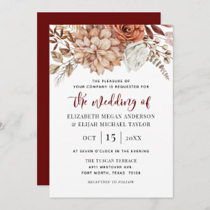 Burgundy Fall Floral Wedding Invitation