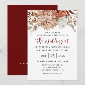 Burgundy Fall Floral Wedding Invitation
