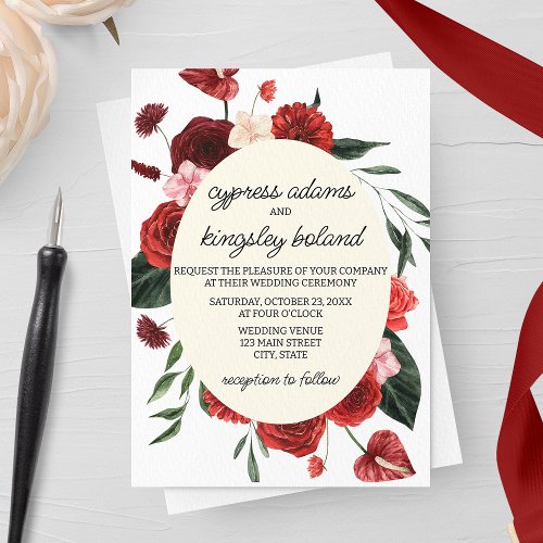 Burgundy Fall Floral Wedding Invitation