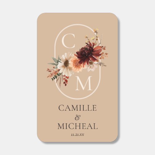 Burgundy Fall Floral Wedding Monogram Matchboxes