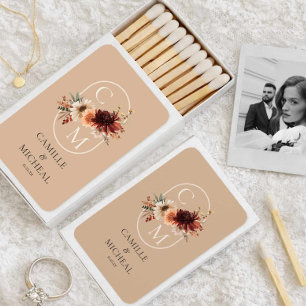 Burgundy Fall Floral Wedding Monogram Matchboxes
