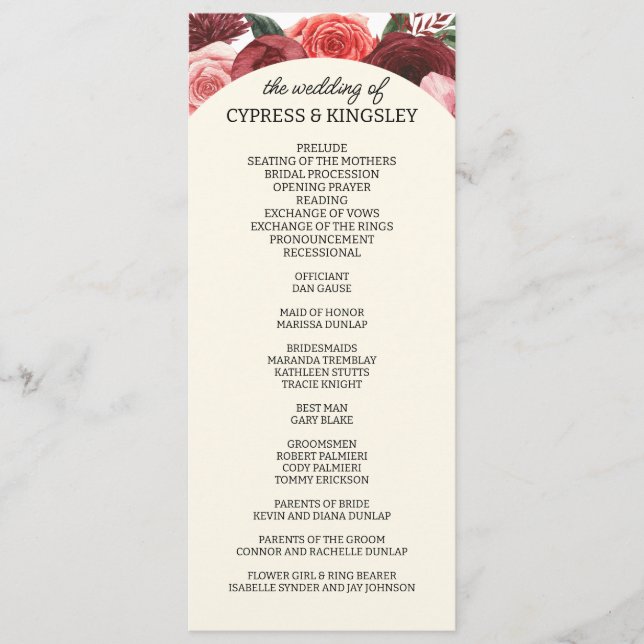 Burgundy Fall Floral Wedding Program (Front)