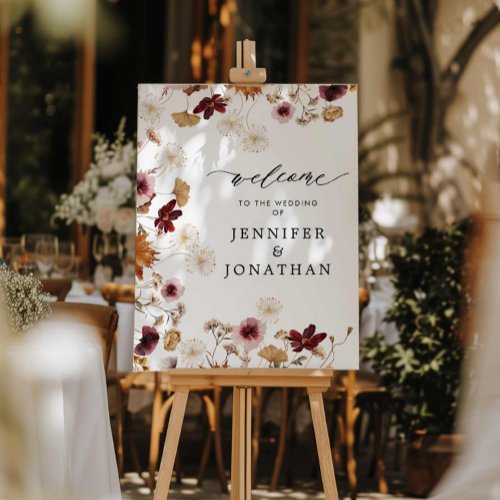 Burgundy Fall Floral Wedding Welcome Sign