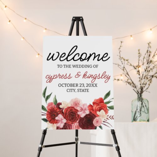 Burgundy Fall Floral Wedding Welcome Sign